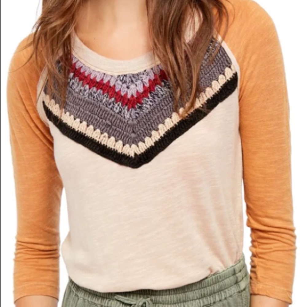 Free People Spring Bound Crochet Panel Shirt